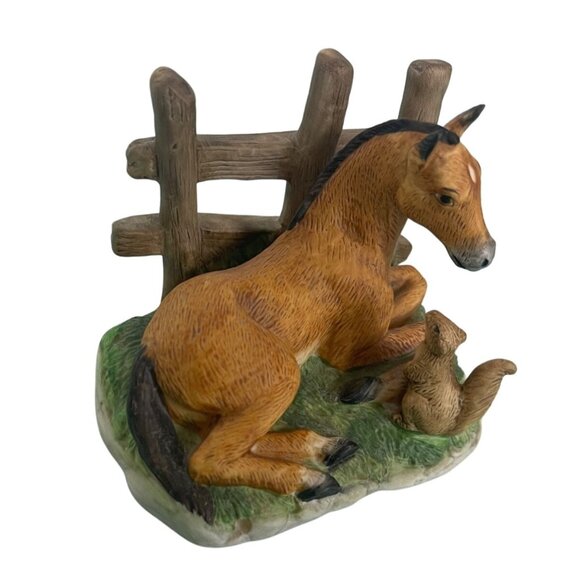 Vintage 1980s Homco Home Interiors Pasture Pals Figurine Foal Colt & Squirrel #1 - Picture 1 of 6